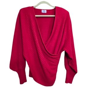 Vintage Moda International Lambswool Angora Blend Surplice Ribbed Sweater Large